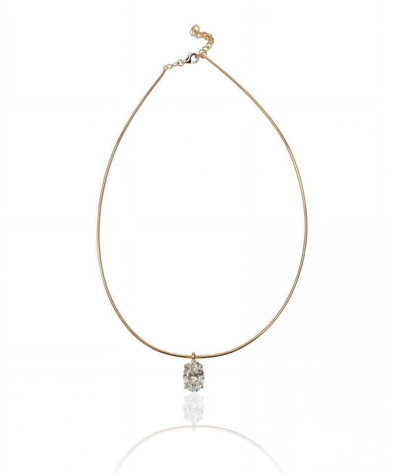 Choker Aro Maleável Facetado com Moissanite Oval 10 mm 42 cm Dourado