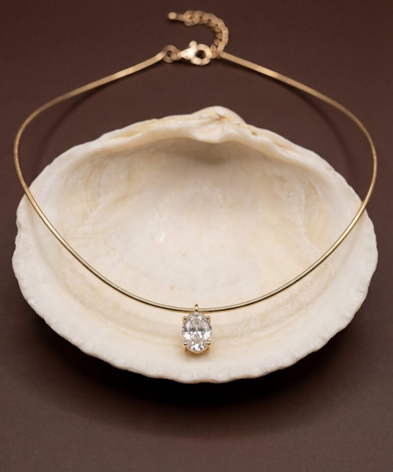 Alternative view of Choker Aro Maleável Facetado com Moissanite Oval 10 mm 42 cm Dourado