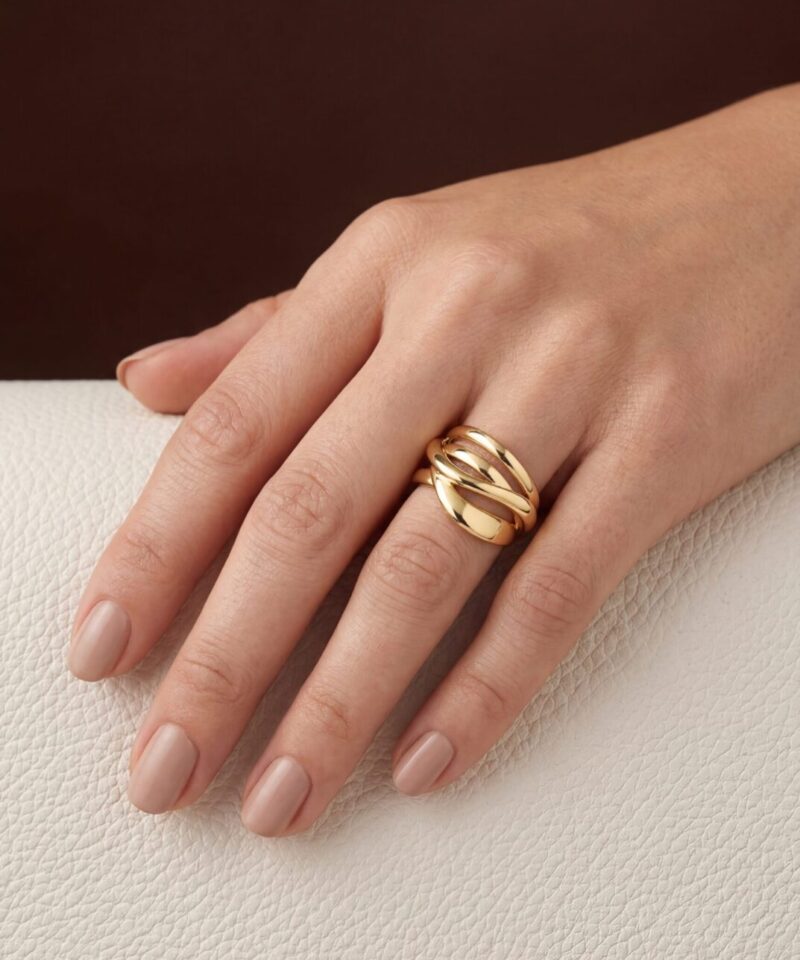 Anel Interlace Entrelaçado Dourado com Acabamento Polido