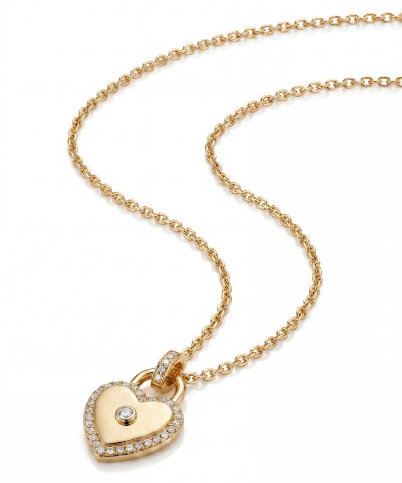 Colar Coração Afeto Glam Cravejado Moissanite em Prata 925 Dourada