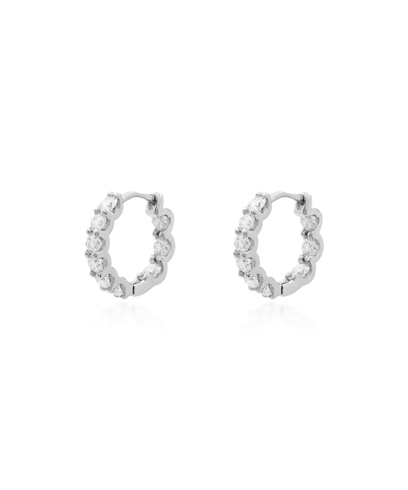 Brinco Argola Riviera Celestia 14 mm Cravejada Moissanite em Prata 925