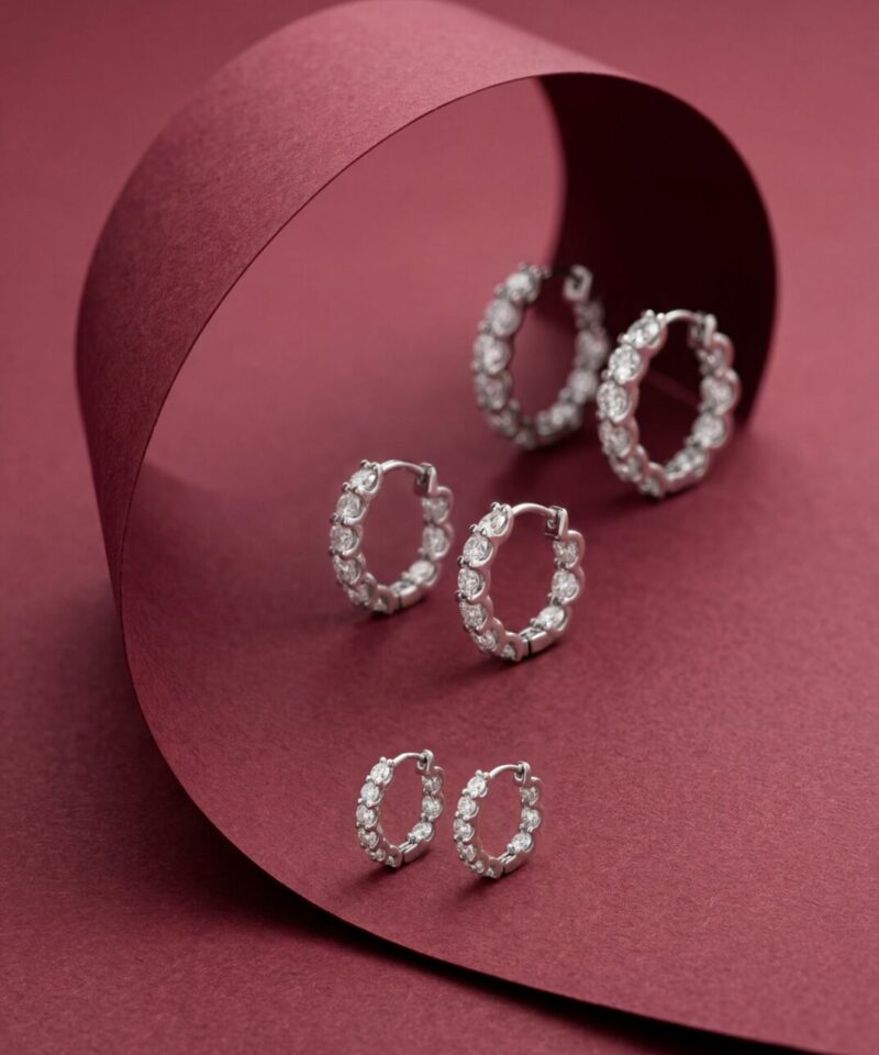 Alternative view of Brinco Argola Riviera Celestia 20 mm Cravejada Moissanite em Prata 925