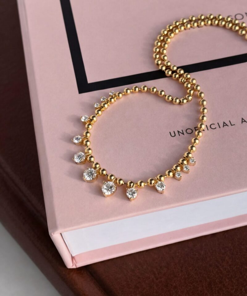 Alternative view of Colar Corrente de Bolinhas 42 cm com Moissanite em Prata Banhada a Ouro 18k