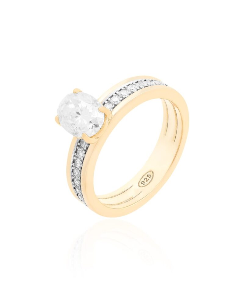 Anel Solitário Siena Moissanite Oval 8x6 mm com Aro Cravejado
