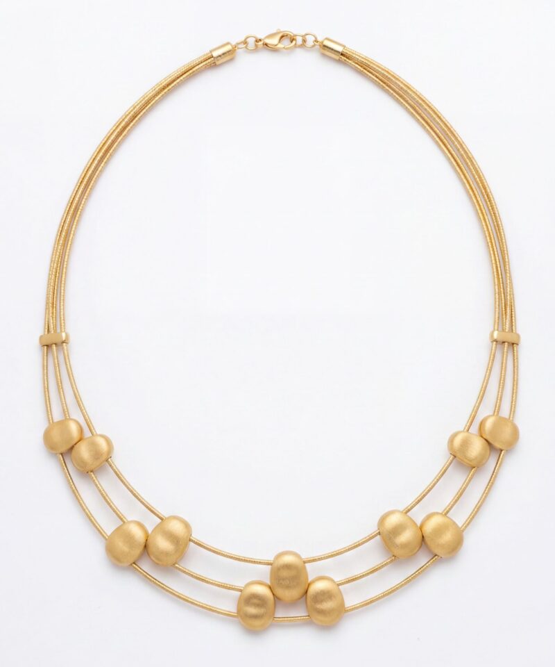 Colar Orbe com Esferas Orgânicas em Banho Dourado Acetinado