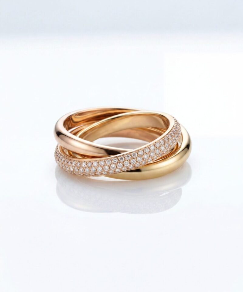 Anel Enlace Glam Triplo com Aro Cravejado em Banho de Ouro 18k
