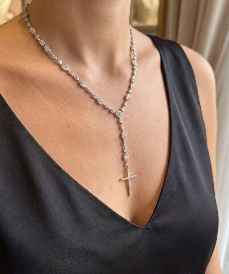 Colar Lumina Crucis Gravatinha com Cruz Cravejada em Prata 925 com Ródio