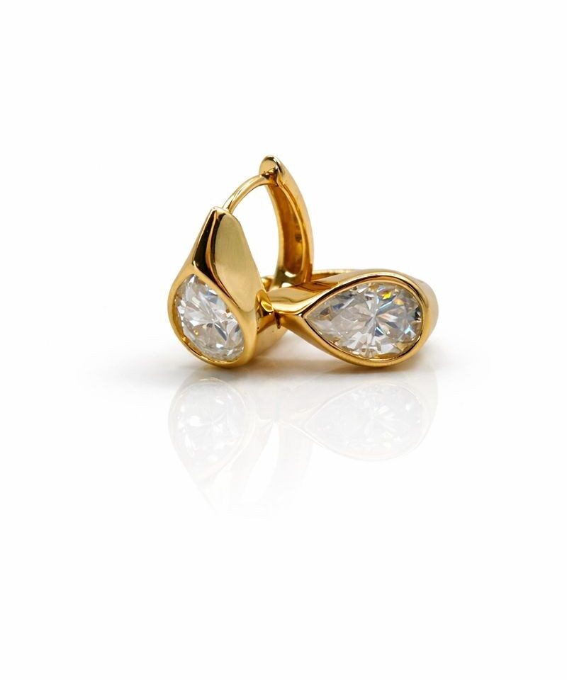 Brinco Argola Gota 7x10 mm Moissanite em Prata 925 com Ouro 18k
