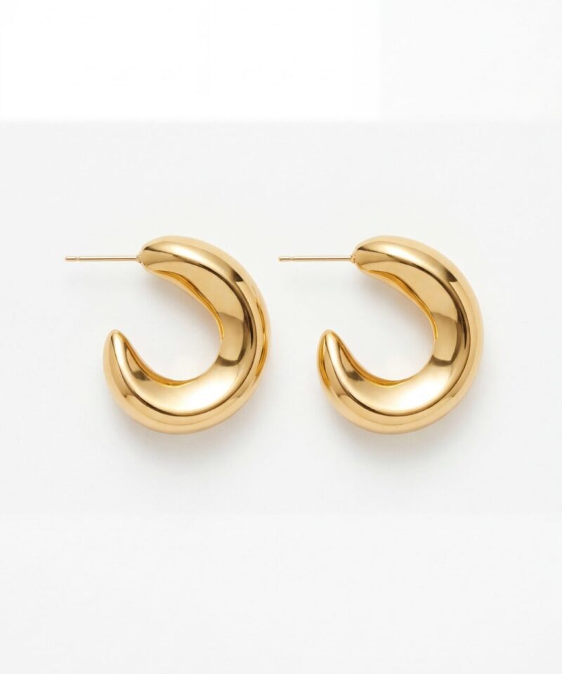 Brinco Argola Lune Volumosa Polida em Banho de Ouro 18k