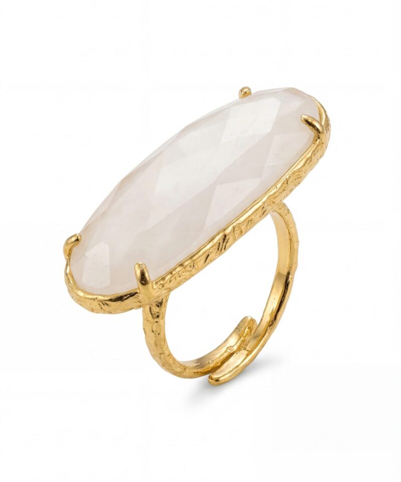 Anel Élodie Ajustável com Pedra Natural Alongada em Banho de Ouro 18k