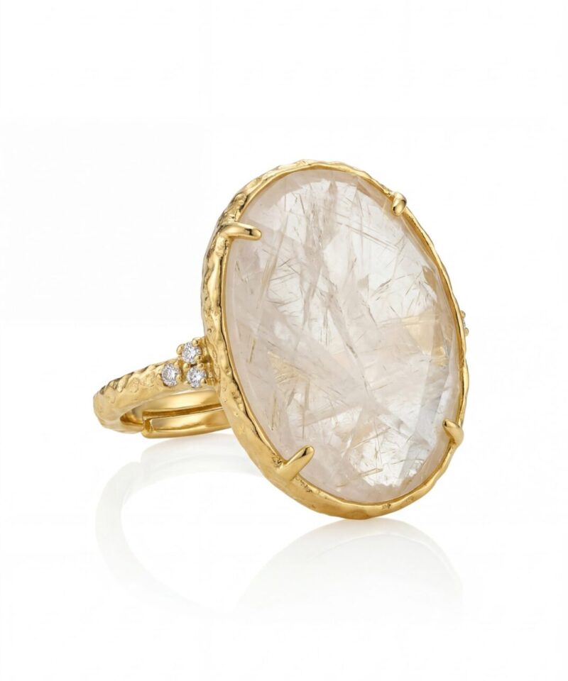 Anel Victoire Ajustável Pedra Natural Oval e Zircônias em Ouro 18k