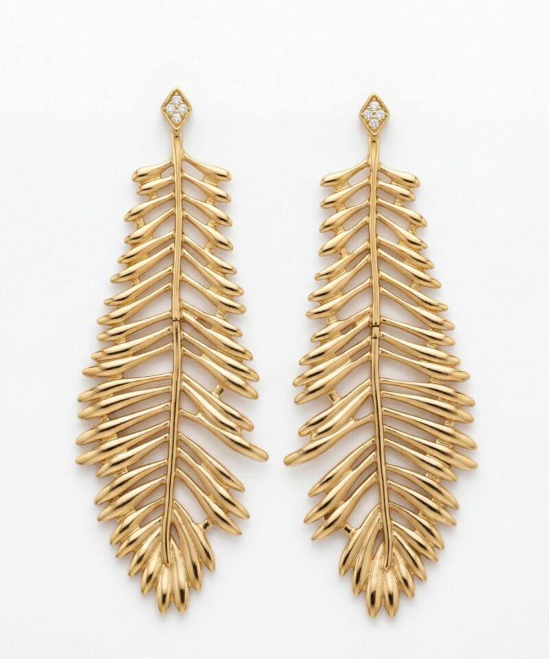 Brinco Plume Pena com Microzircônias em Banho de Ouro 18k