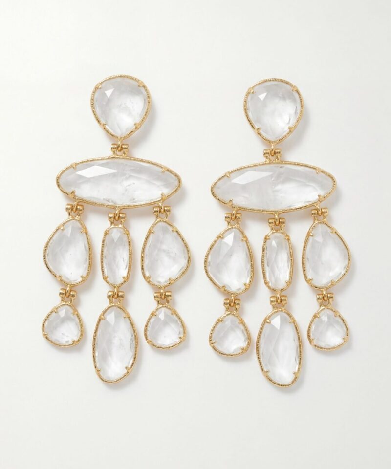 Brinco Claire Cascata com Quartzo Natural em Banho de Ouro 18k