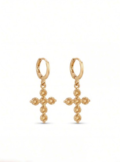 Brinco Argola Croix com Pingente de Cruz em Banho de Ouro 18k