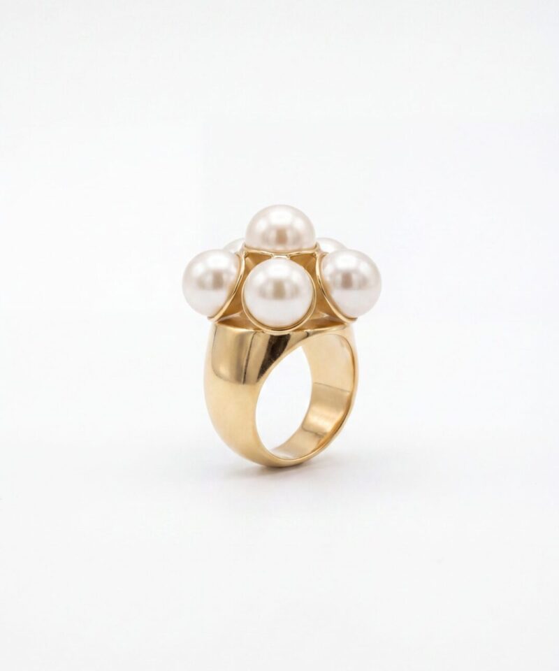 Anel Fleur Perle Floral com Pérolas em Banho de Ouro 18k