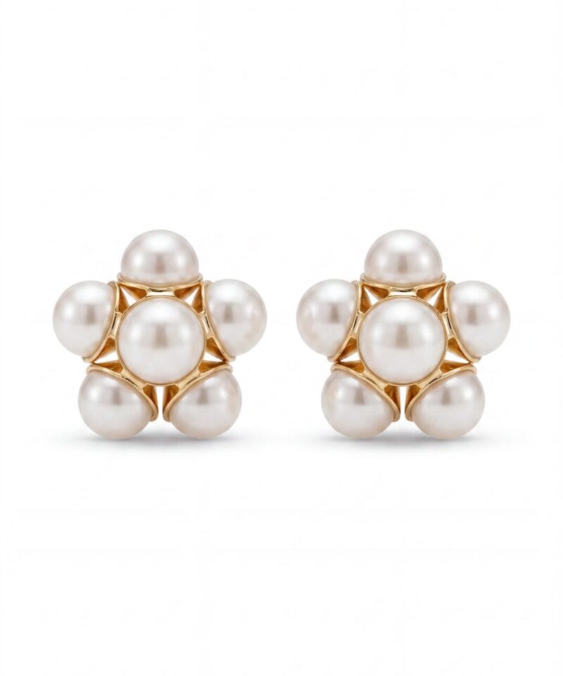 Brinco Fleur Perle Floral com Pérolas em Banho de Ouro 18k