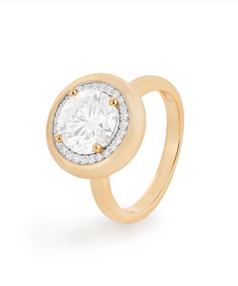 Anel Dedinho Petit Aura Moissanite 8 mm com Halo Cravejado