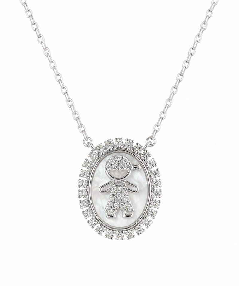 Colar Meu Menino em Prata 925 com Madrepérola e Moissanite 2,0 mm 0,5ct